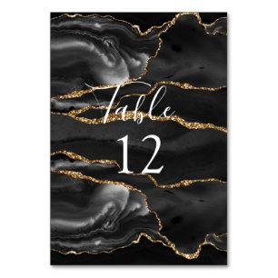 Formale schwarze Achat-Gold-Glitter-Tischkarte Tischnummer