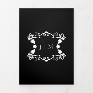 Formale schwarze moderne Ornamentrahmen-Hochzeit Dreifach Gefaltete Karte
