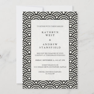 Formale schwarze + weiße gemusterte Hochzeitseinla Einladung