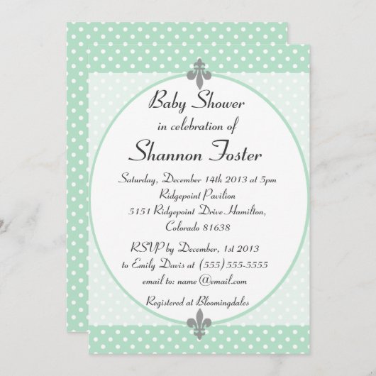 Formale tadellose Tupfen-Babyparty-Einladung Einladung (Vorne/Hinten)