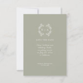 Formale Vintage-Hochzeit in Salbeigrün mit Monogra Save The Date (Rückseite)