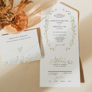 Formale Vintage-Rustikal-Wildblumen-Hochzeit All In One Einladung