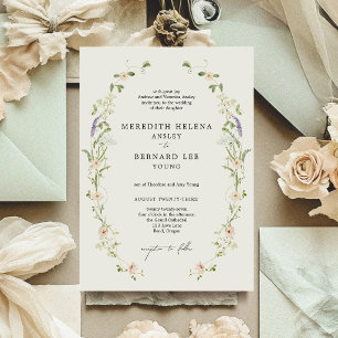Formale Vintage-Rustikal-Wildblumen-Hochzeit Einladung