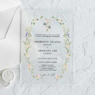 Formale Vintage-Rustikal-Wildblumen-Monogramm-Hoch Acryleinladungen