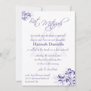 Formale violette florale Bat Mitzvah Einladung