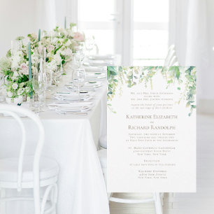 Formale weiße botanische Hochzeit 2 Location Gold Einladung