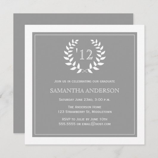 Formale Wreath-Jahr-Abschluss-Einladung - Grau Einladung (Vorne/Hinten)