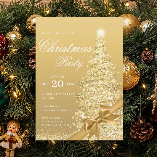 Formaler goldener Winter-Weihnachtsbaum-Bogen-Feie Einladung