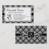 Formaler Schwarz-Weiß-Retro-Damaskus Art-Déco-Stil Visitenkarte (Vorne/Hinten)