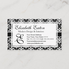 Formaler Schwarz-Weiß-Retro-Damaskus Art-Déco-Stil Visitenkarte