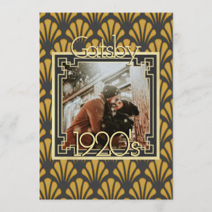 Formales Art Deco-Muster Schwarz Gold Foto chic Einladung