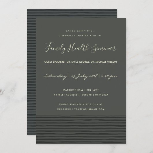 FORMALES BLACK SKETCH STRIPE LINE TALK SEMINAR EVE EINLADUNG (Vorne/Hinten)