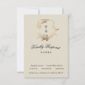 Formales Cream & Black Monogram Gold Botanisches M RSVP Karte (Vorderseite)