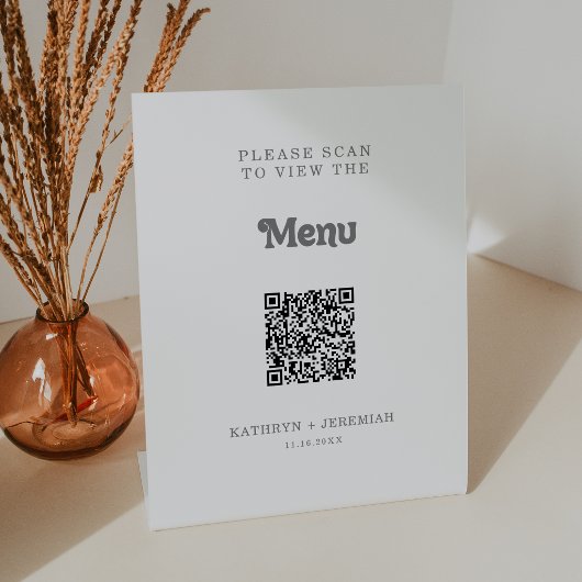 Formales einfaches QR-Code-Hochzeitsmenü Sockelschild