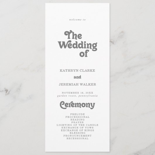 Formales einfaches Tea-Length-Hochzeitsprogramm Programm (Vorderseite)