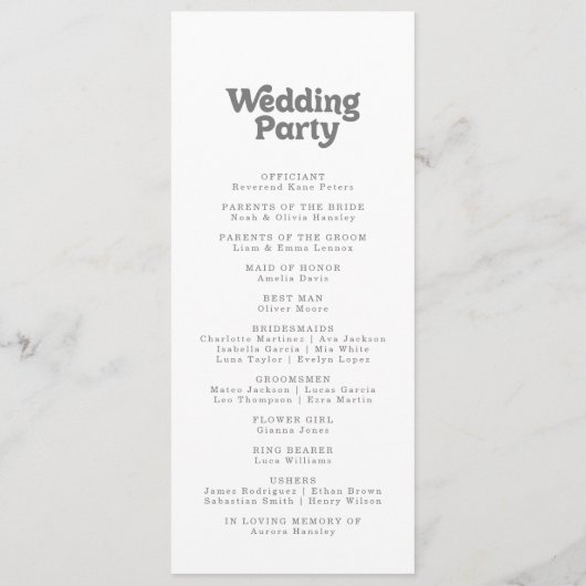 Formales einfaches Tea-Length-Hochzeitsprogramm Programm (Rückseite)