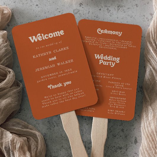 Formales einfaches Terrakotta-Hochzeitsprogramm Fächer