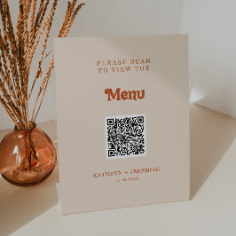 Formales einfaches Terrakotta-QR-Code-Hochzeitsmen Sockelschild