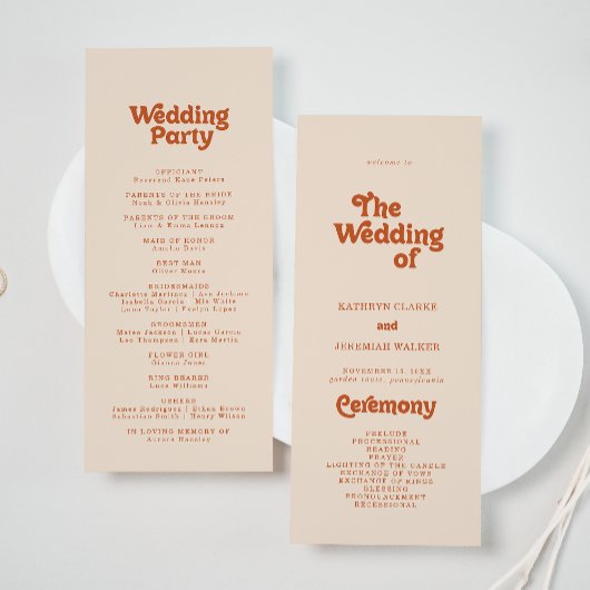 Formales einfaches Terrakotta-Teelänge-Hochzeitspr Programm