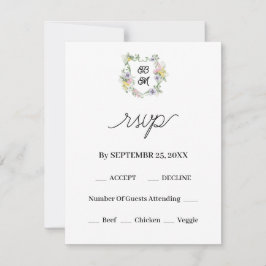 Formales florales Monogramm-Wappen Hochzeit RSVP Karte