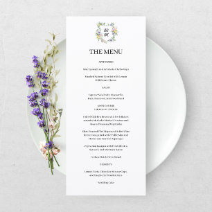 Formales florales Monogramm-Wappen zur Hochzeit Menükarte