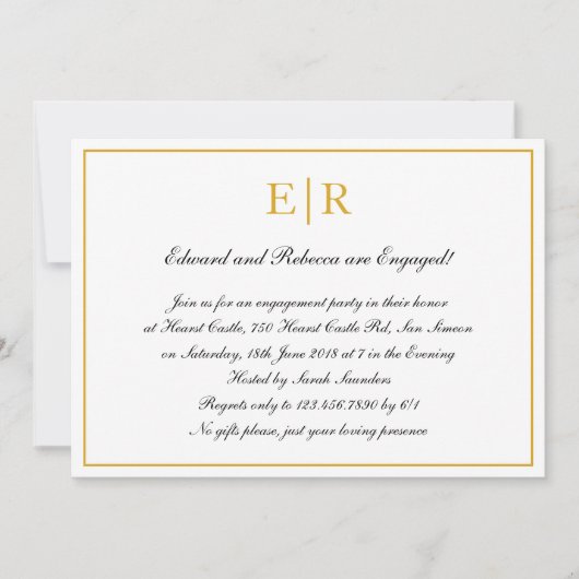Formales Gold Monogram Engagement Einladung (Vorderseite)