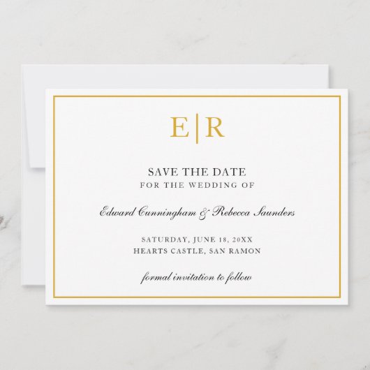 Formales goldenes Monogramm Einfache elegante Hoch Save The Date (Vorderseite)
