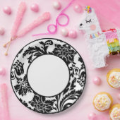 Formales Hochzeitspapier mit schwarz-weißem Damast Pappteller (Party)