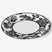 Formales Hochzeitspapier mit schwarz-weißem Damast Pappteller (Schrägansicht)