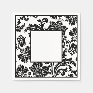 Formales Hochzeitspapier mit schwarz-weißem Damast Serviette