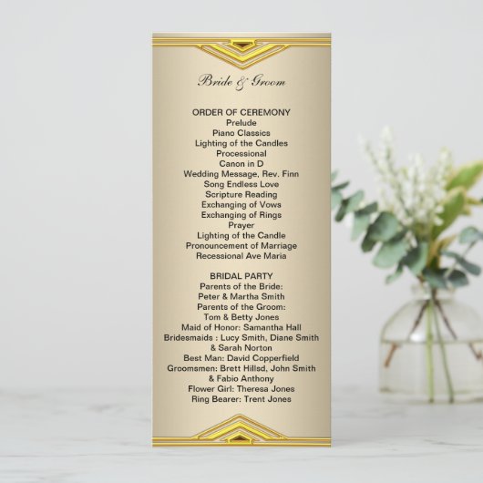 Formales Hochzeitsprogramm Lang Programm (Stehend Vorderseite)