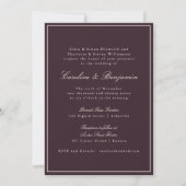 Formales klassisches Border-Script-Plum-Hochzeitsw Einladung (Vorderseite)