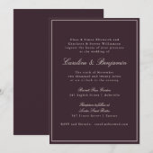 Formales klassisches Border-Script-Plum-Hochzeitsw Einladung (Vorne/Hinten)
