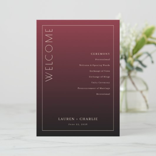 Formales marones Hochzeitsprogramm Programm (Stehend Vorderseite)
