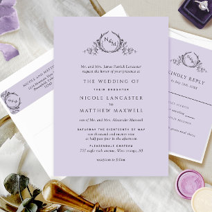 Formales Monogramm Lavendel Hochzeit Einladung
