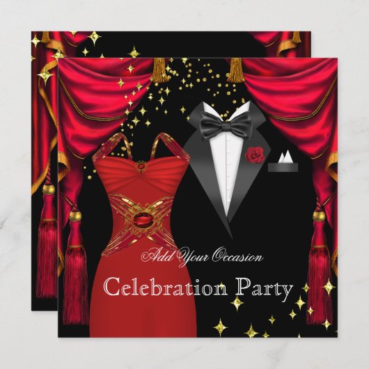 Formales Party Elegant Tuxedo Rotes Dress Event 2 Einladung (Vorne/Hinten)