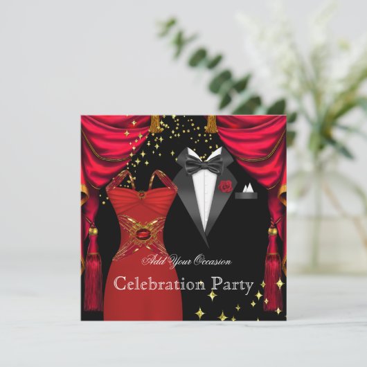 Formales Party Elegant Tuxedo Rotes Dress Event 2 Einladung (Stehend Vorderseite)