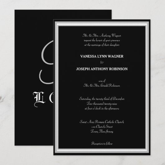 Formales Schwarz-Weiß-Monogramm Einladung (Vorne/Hinten)