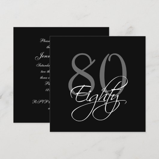 Formales schwarzes Grau-80. Einladung (Vorne/Hinten)