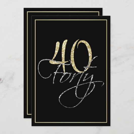 Formales silbernes Schwarzes und Gold40. Einladung (Vorne/Hinten)