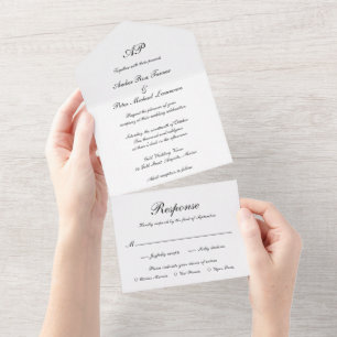Formales Skript-Monogramm Schwarz Weiß Elegante Ho All In One Einladung