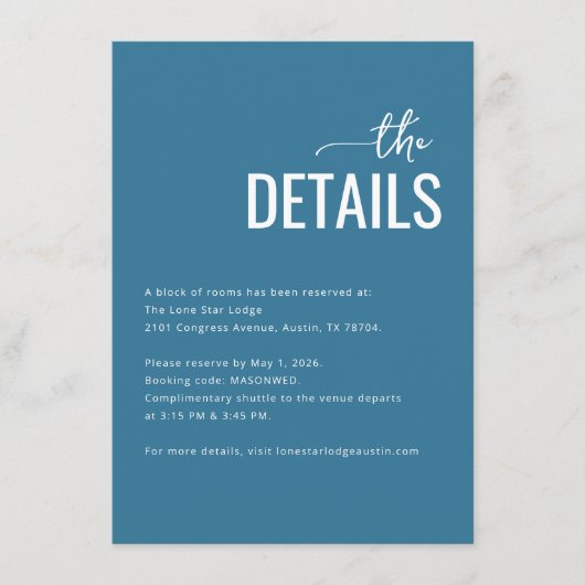 Formales Teal Minimalist-Design Begleitkarte (Vorderseite)