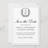 Formales Wappen Monogramm Schwarz-weiße Hochzeit Save The Date (Vorderseite)