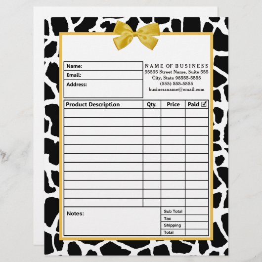 Formblätter für die Boutique "Trendy Giraffe Yello Briefbogen (Vorne/Hinten)