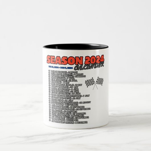 Formel 1, Saison 2024, Gand-Prix-Kalender Zweifarbige Tasse (Mittel)
