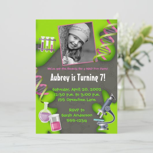 Formel für Spaß - Mädchen Einladung (Stehend Vorderseite)