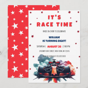 Formel-Rennwagen Roter Rauch Sterne F1 Geburtstag Einladung