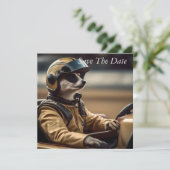 Formel Spaß: Beruflicher Rennfahrer für Meerkat Save The Date (Stehend Vorderseite)