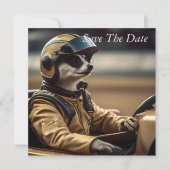 Formel Spaß: Beruflicher Rennfahrer für Meerkat Save The Date (Vorderseite)