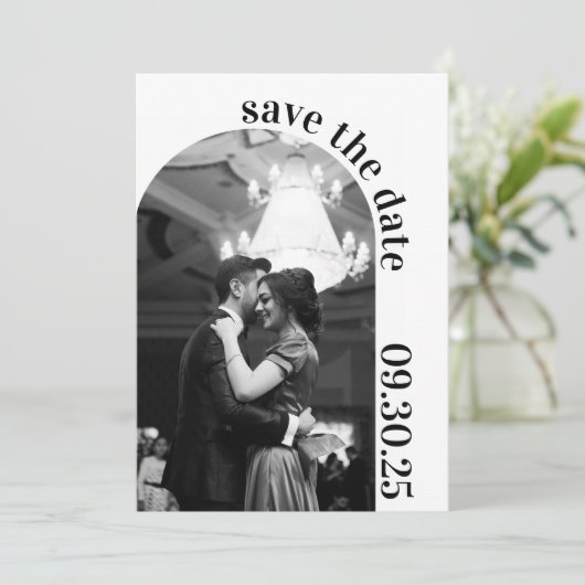 Formell einfach Schwarz und Weiß Save the Date (Stehend Vorderseite)